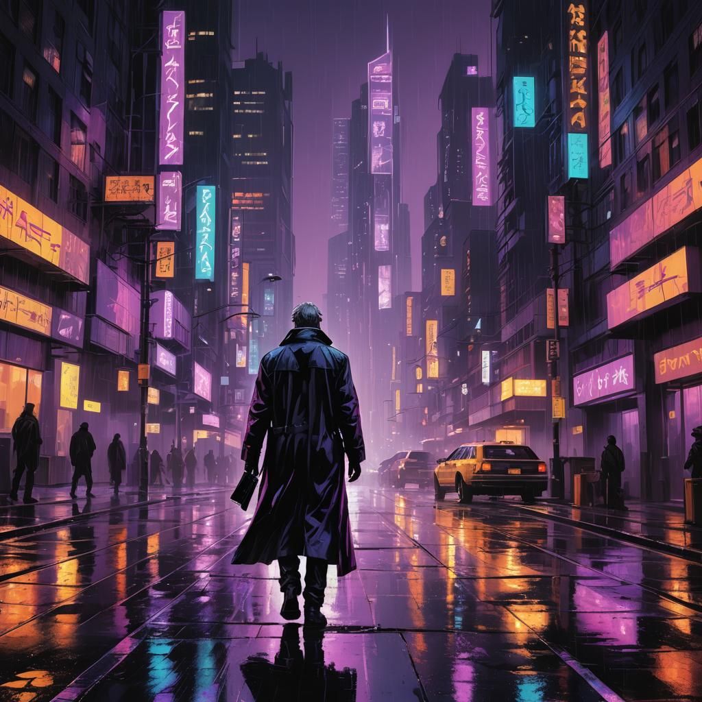Cyberpunk Cityscape with Neon Reflections