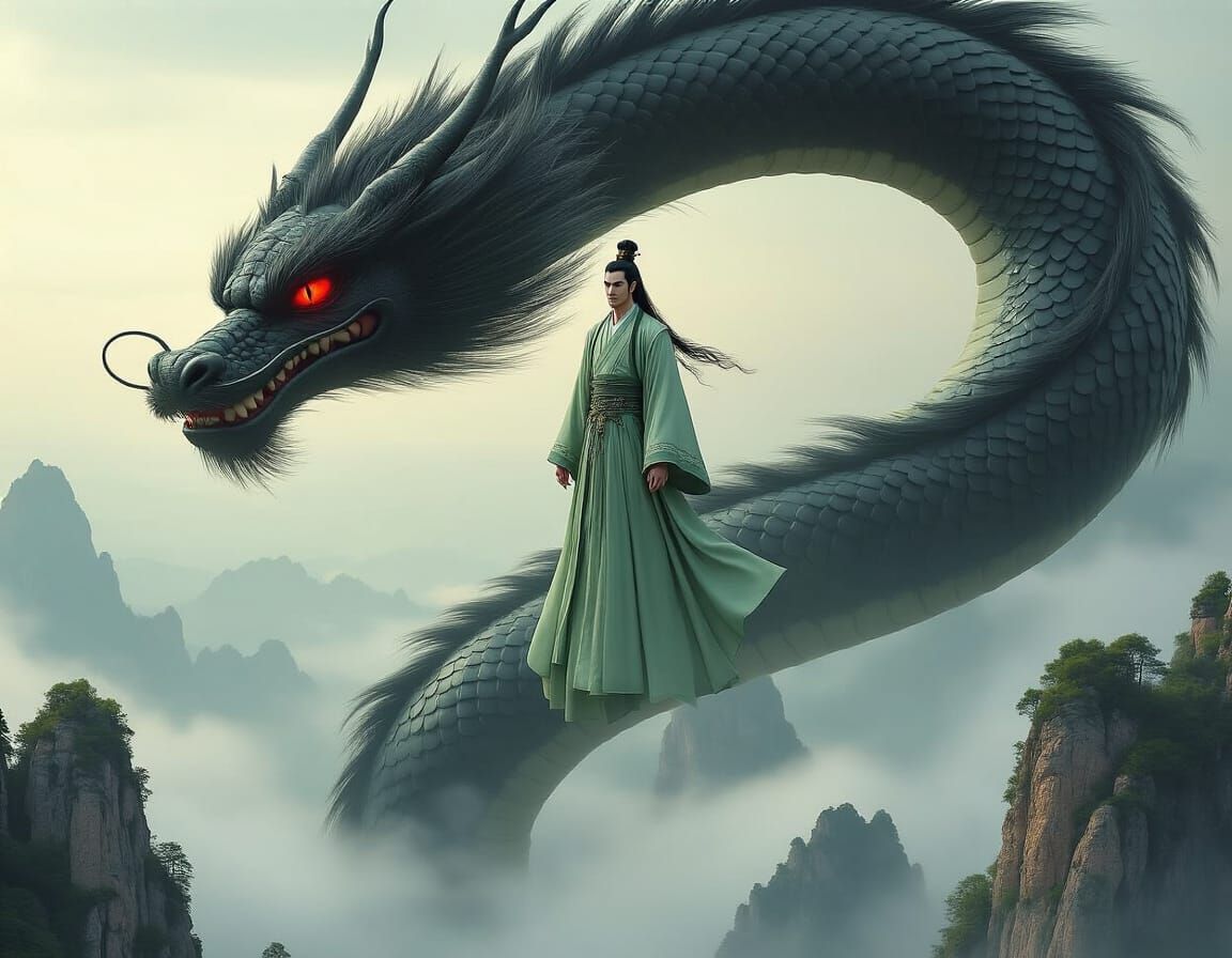 Immortal Sect Leader on Dragon in Flight