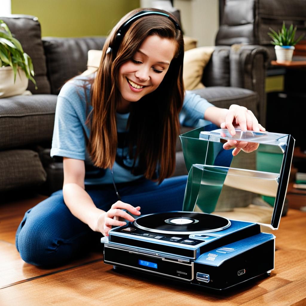 Courtney Unboxes a CD Player in Photorealistic Style