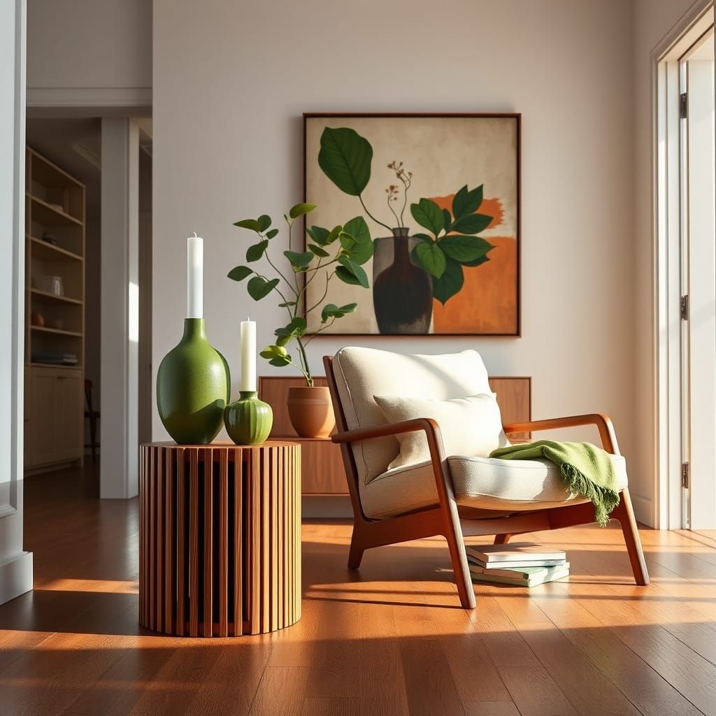 Sleek Modern Living Room with Abstract Art and Natural Light