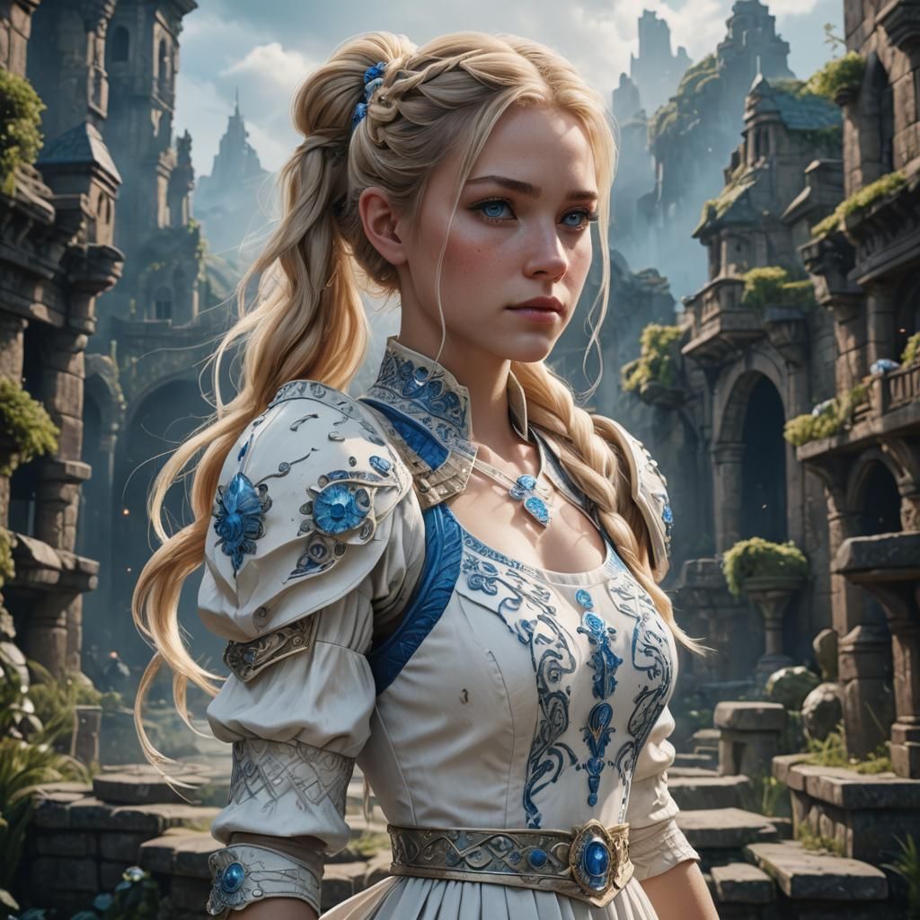 Blonde Girl in White Dress: Fantasy Concept Art