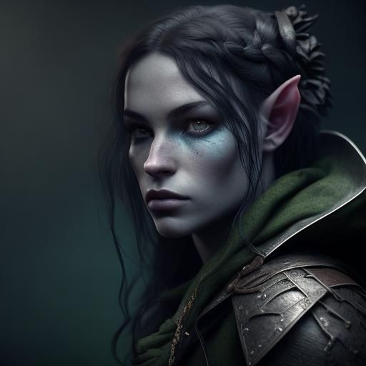 Half-Elf Rogue Portrait in Dark Gothic Fantasy Style