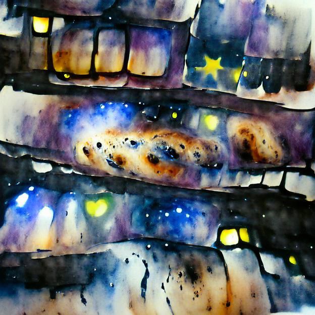 Watercolor Galaxy with Bright Lights