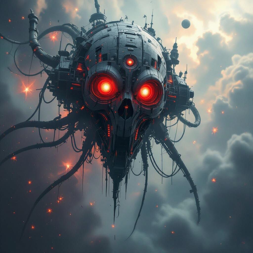 Colossal Biomechanical Entity in Decaying Nebula