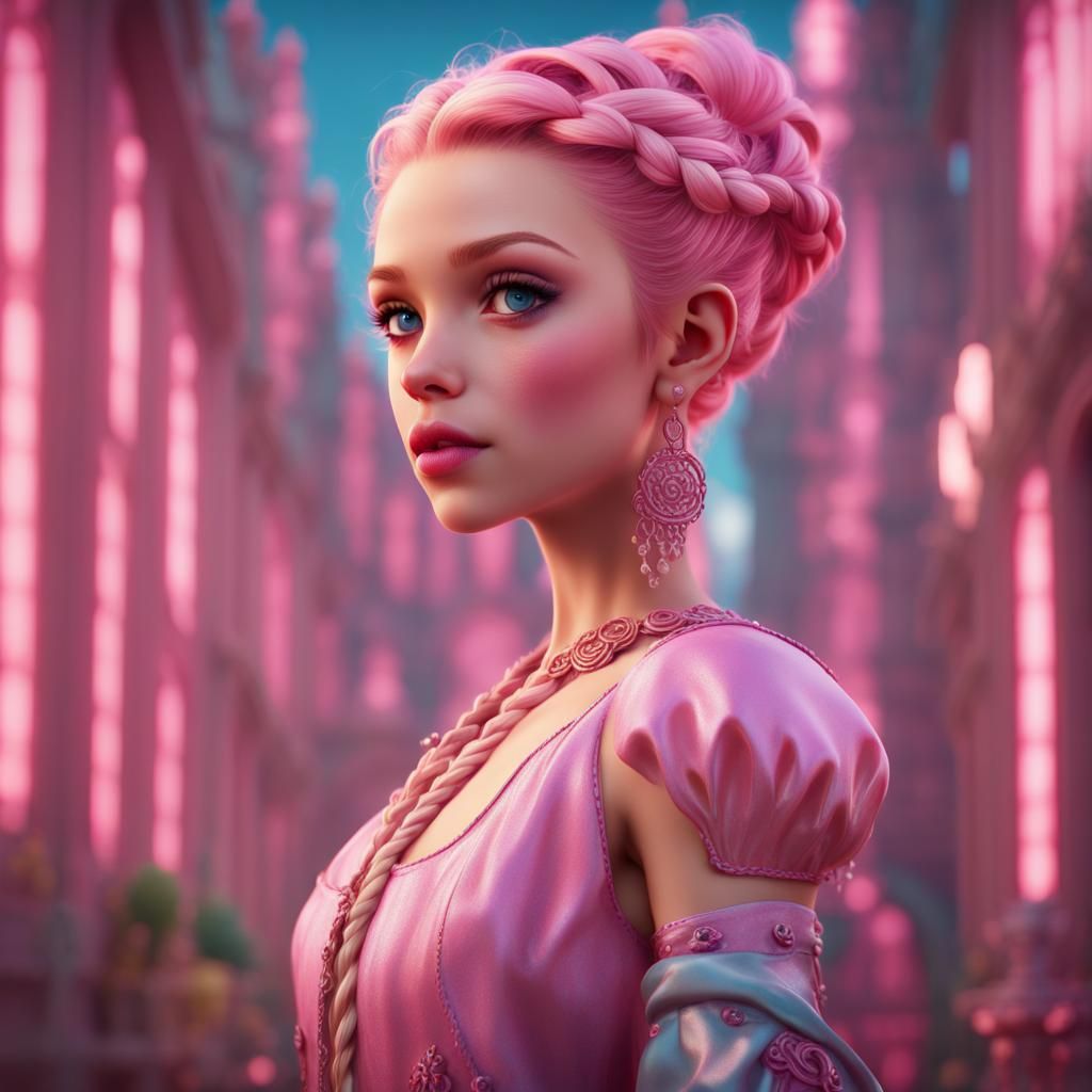 Girly Boy with Pink Braids as Fantasy Princess