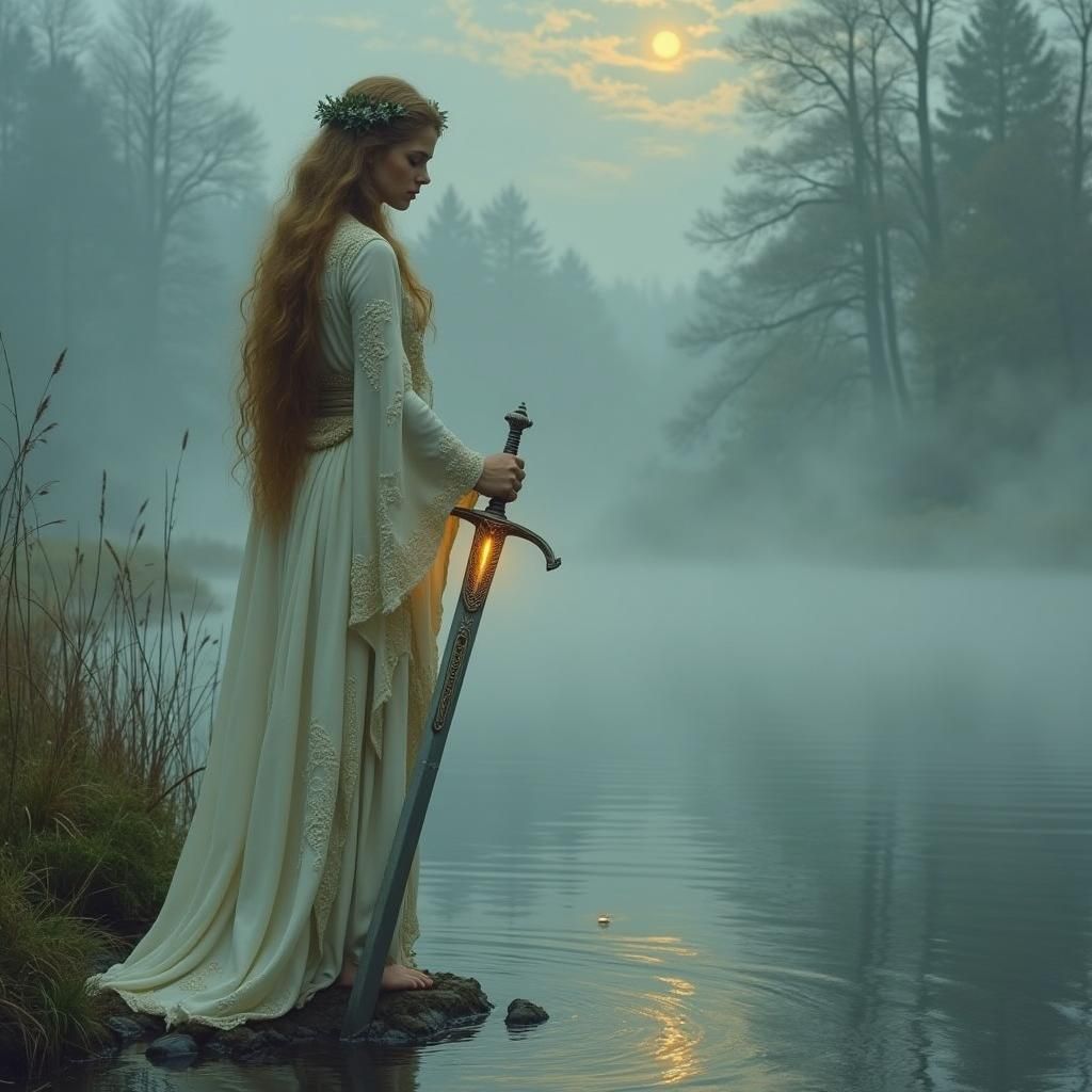Lady of the Lake Returns Excalibur: A Pre-Raphaelite Vision