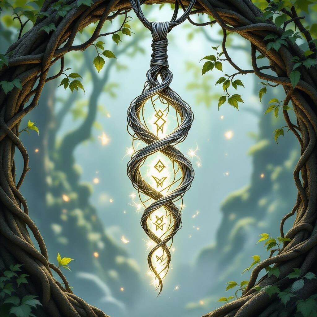 Glowing Elven Artifact with Silver Wires and Runes