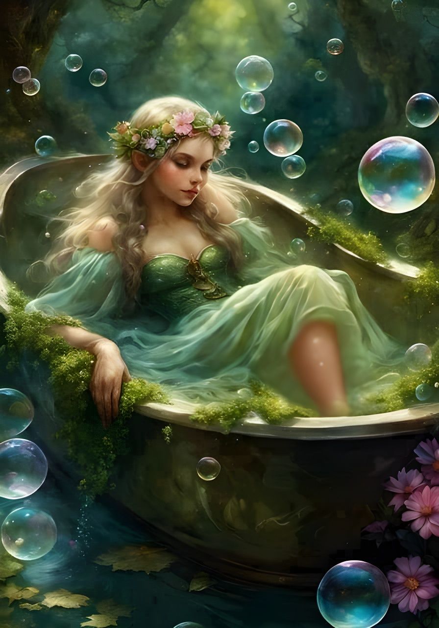 An elf relaxing in bath