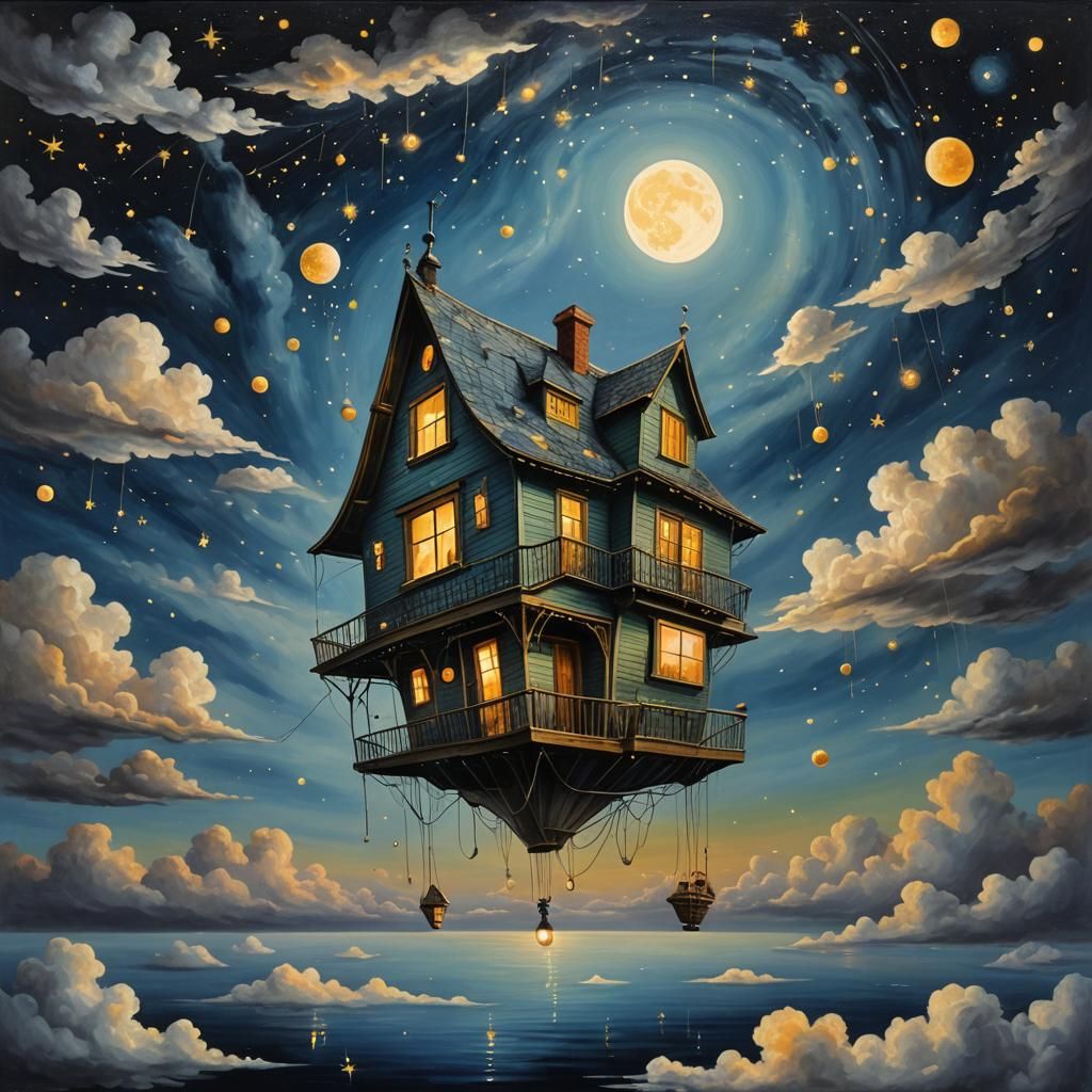 Crea una pintura al óleo que capture la surrealista escena d...
