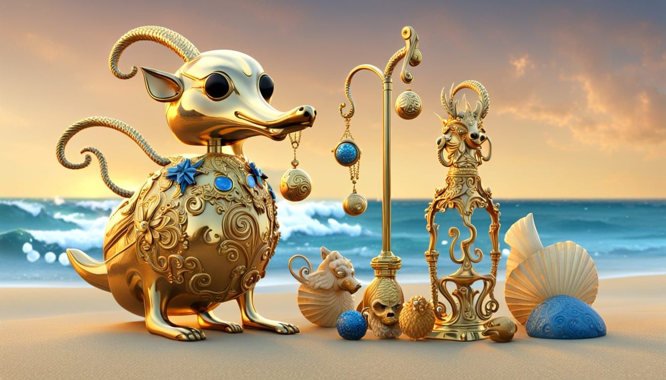 Krampus on Beach Holiday in Art Nouveau Style