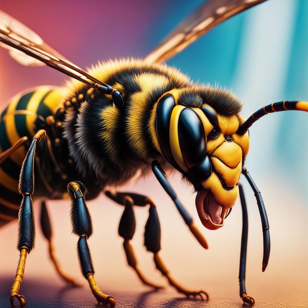 Angry Wasp Sting in Hyperrealistic Splash Art