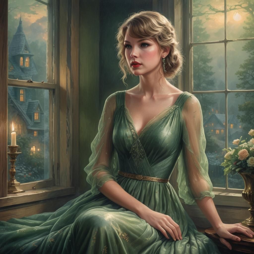 Taylor Swift in Green Dress by Window