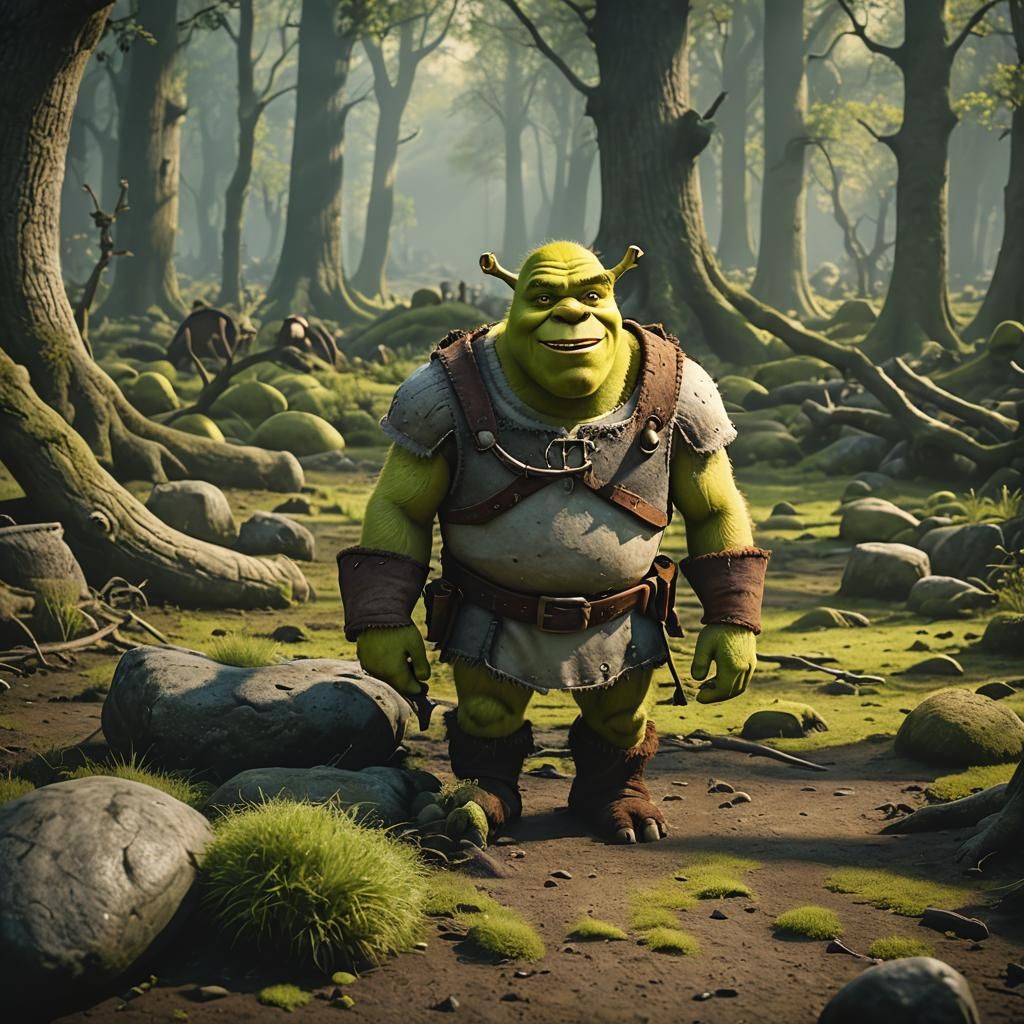 Cinematic Film Still of Shrek