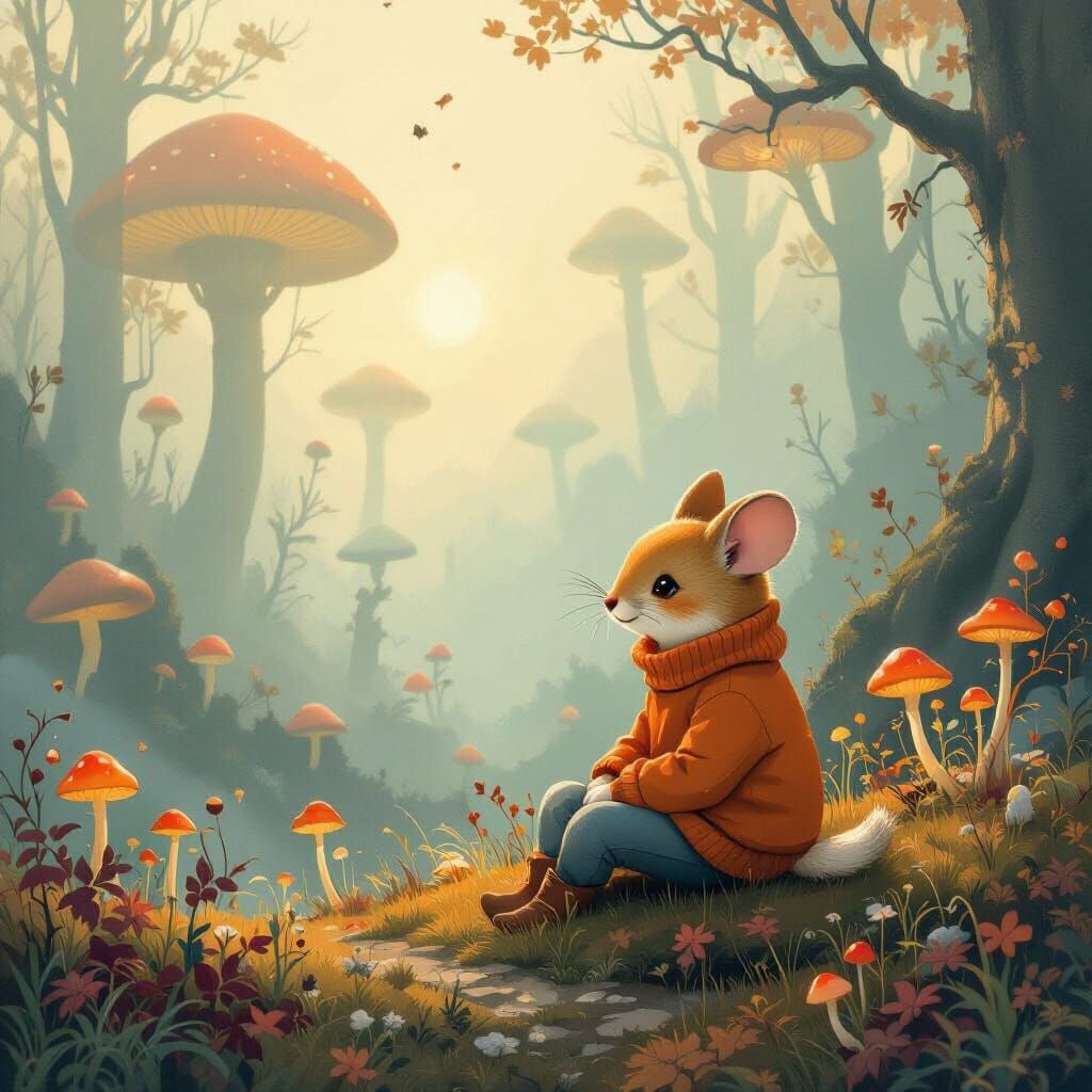 Dreamy Autumn Mouse in Surreal Landscape