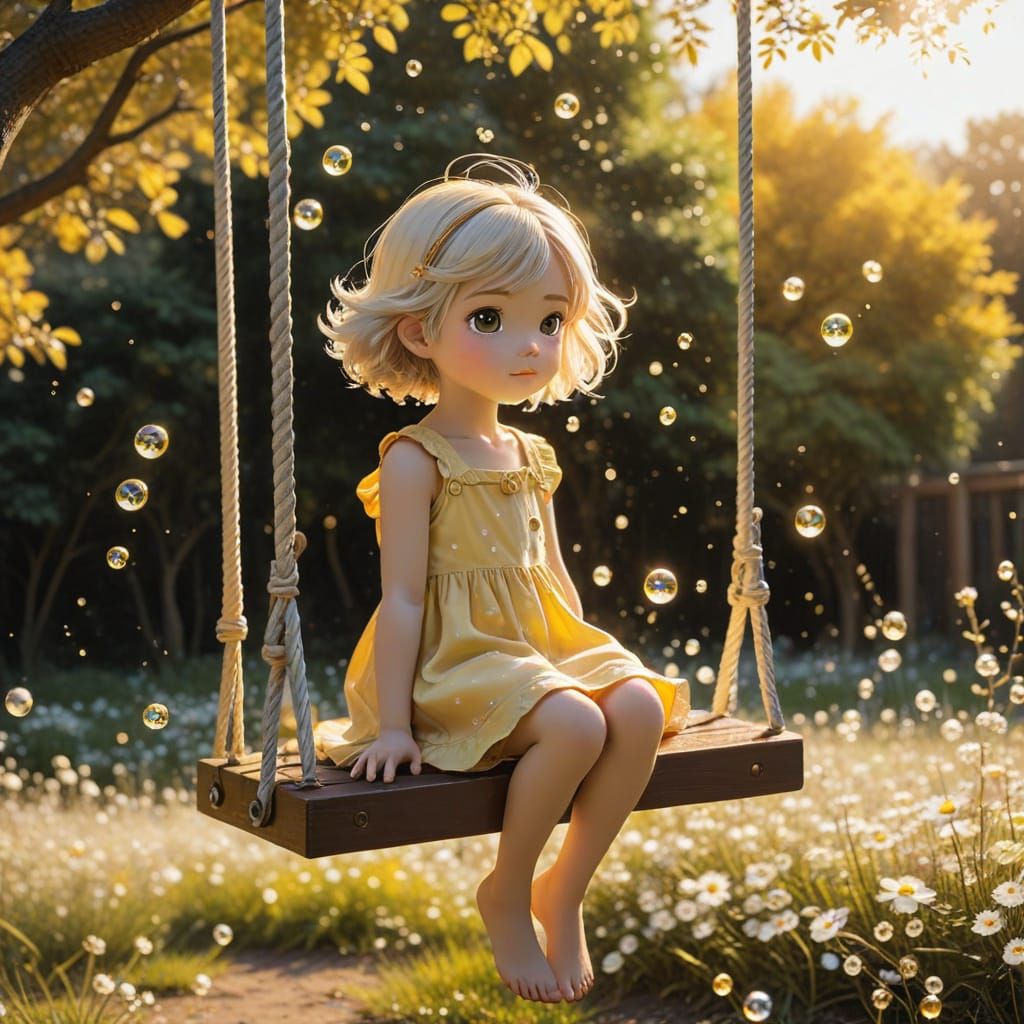 Anime Girl in Bubble Park, Ghibli Style