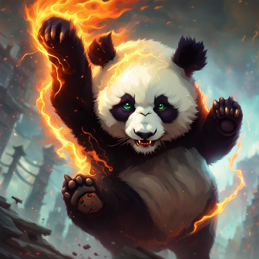 Panda with Electric Eyes: Dark Fantasy Concept Art