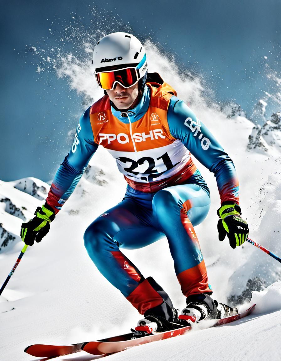 Alpine Ski Racer in Dynamic Winter Scene