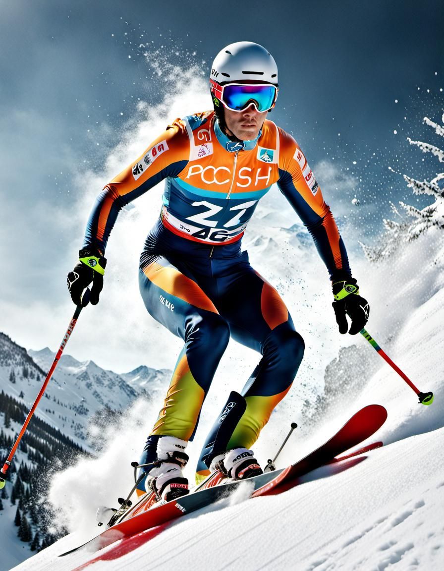 Alpine Ski Racer in Motion: A Fine Art Splatter Portrait