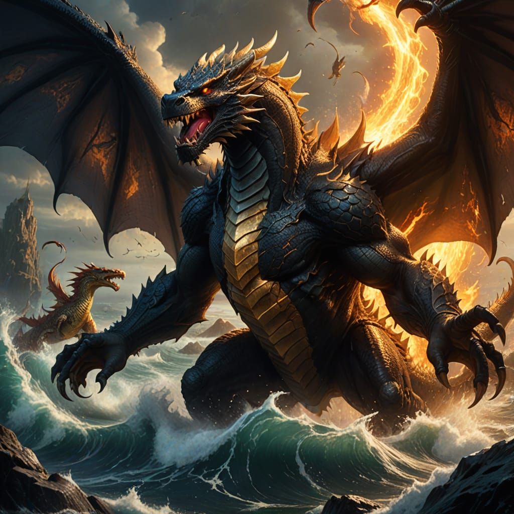 Epic Dragon Battle with Mermaids and King Kong