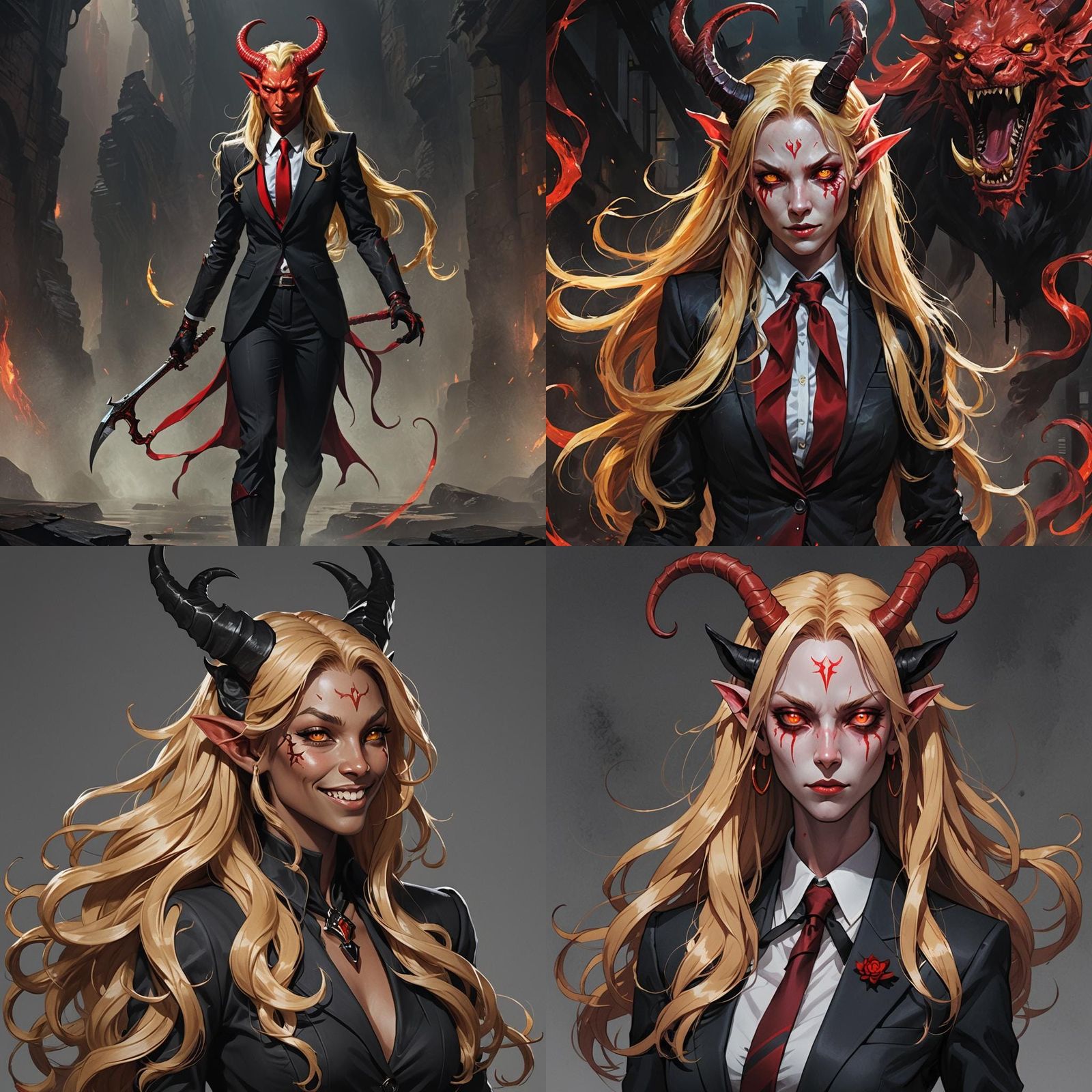 Tiefling in Black Suit: Dark Fantasy Concept Art