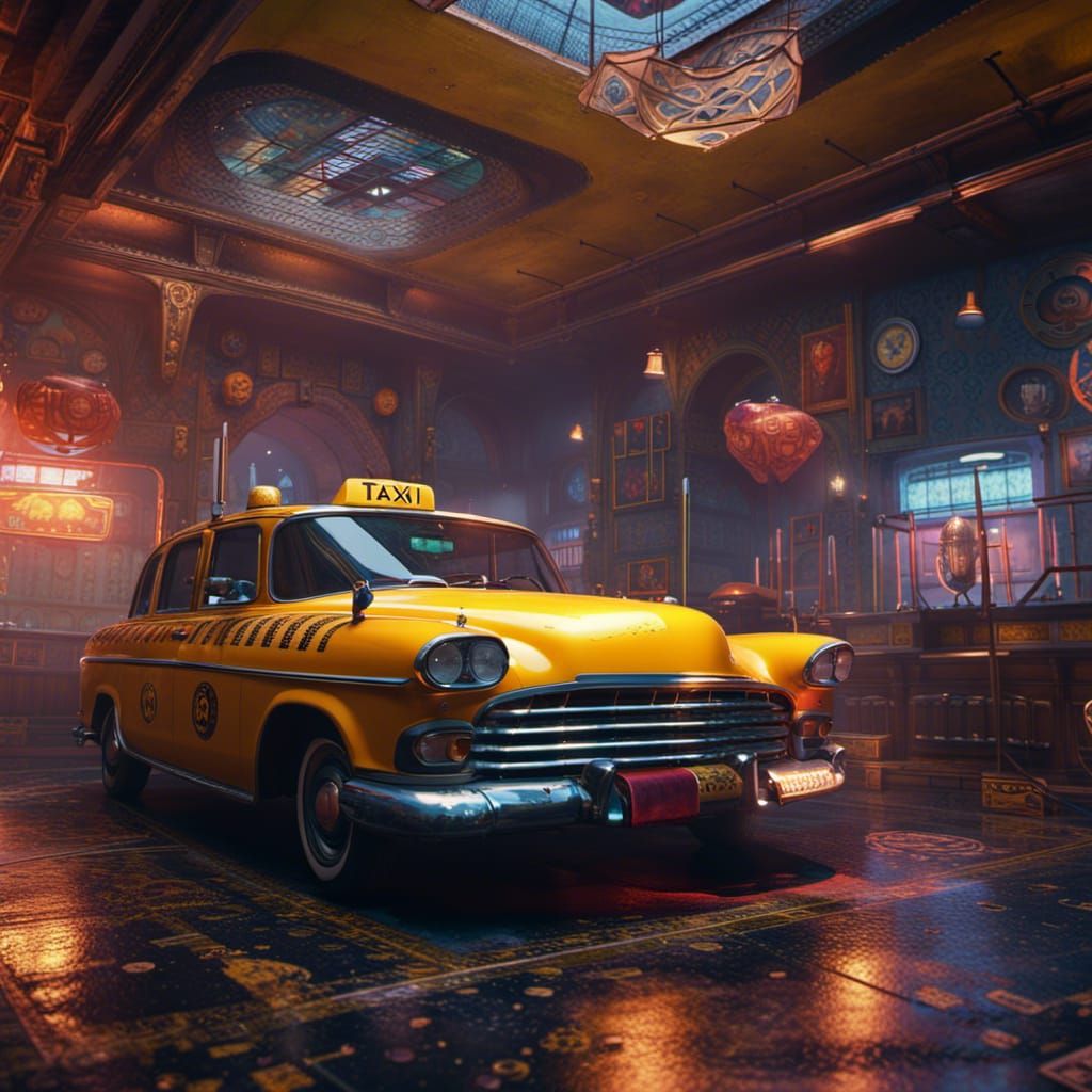 Taxi Interior in Detailed Matte Painting Style