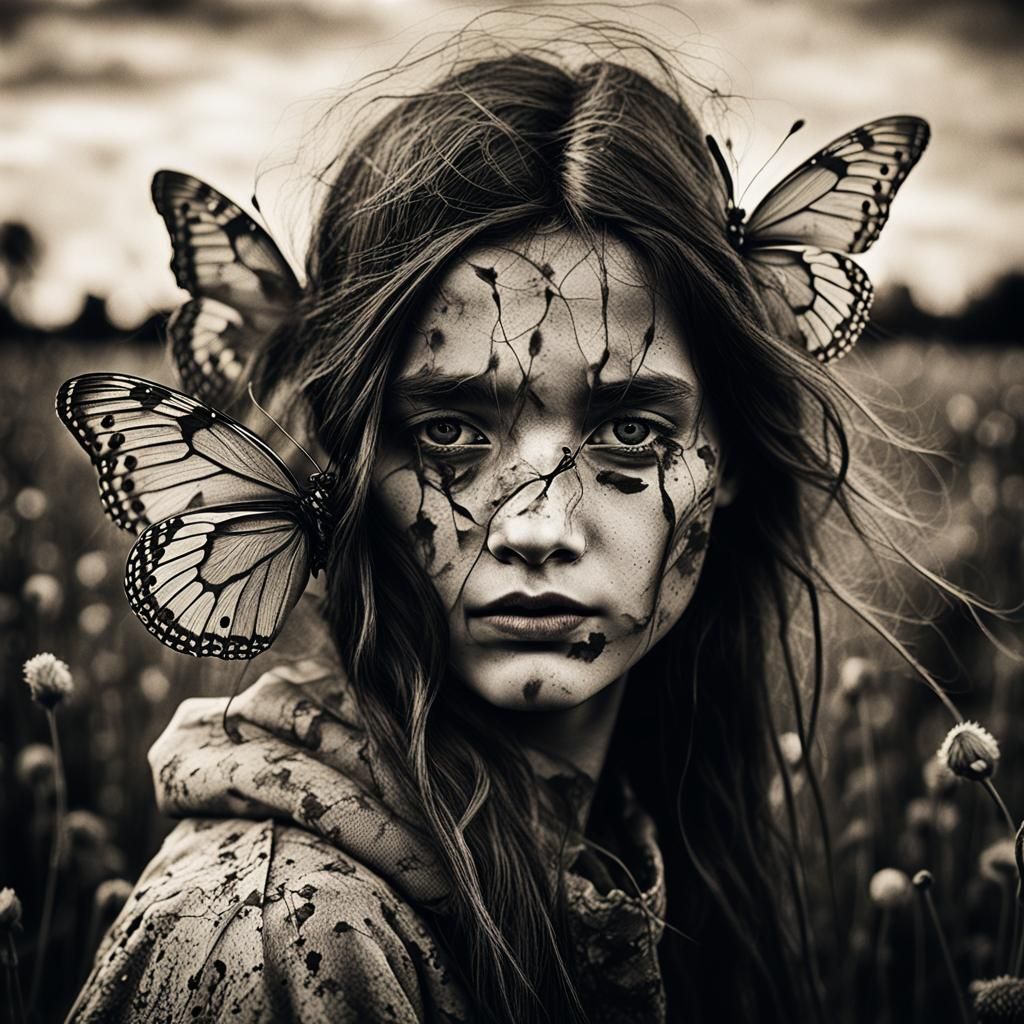 Monochrome Etching of Poppies and Butterfly Wings