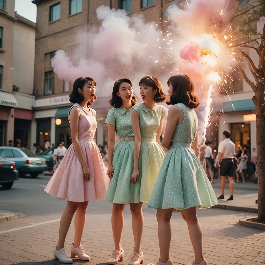 Pastel Polka Dot Dress in Dreamlike Cinematic Style