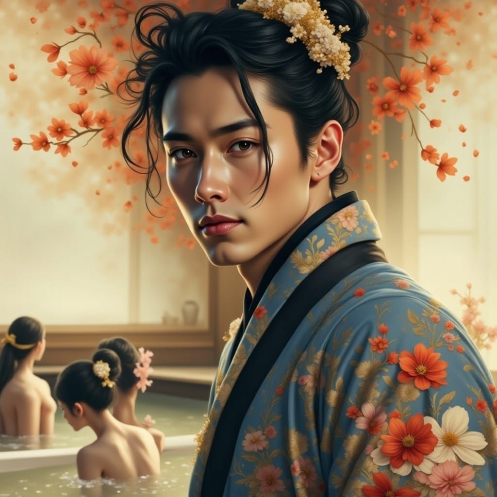 Elegant Male Geisha in Kyoto Teahouse