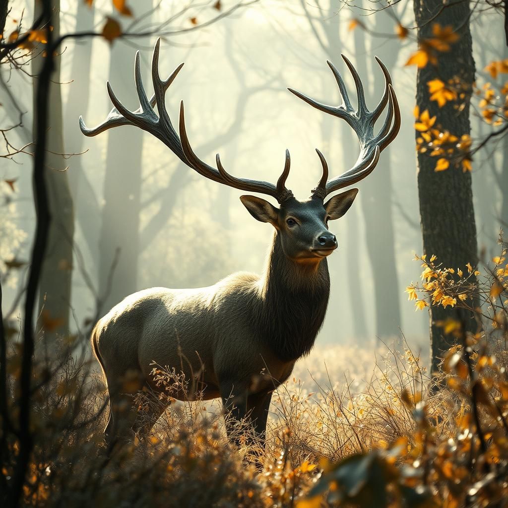 Majestic Deer Shedding Antlers in Dreamlike Forest