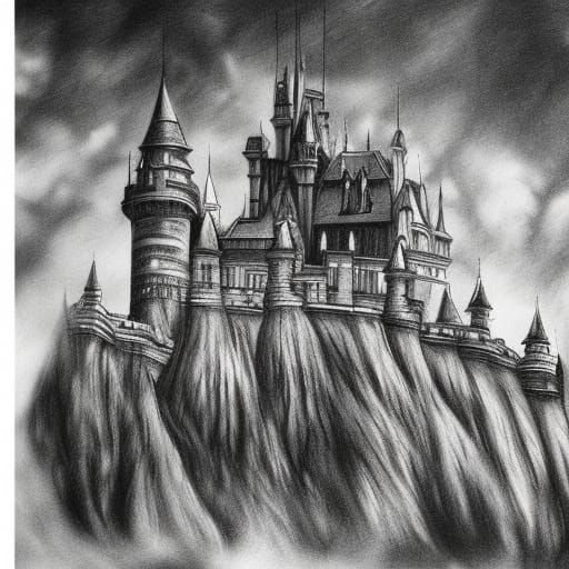 Epic Beauxbatons Castle in Detailed Charcoal Drawing