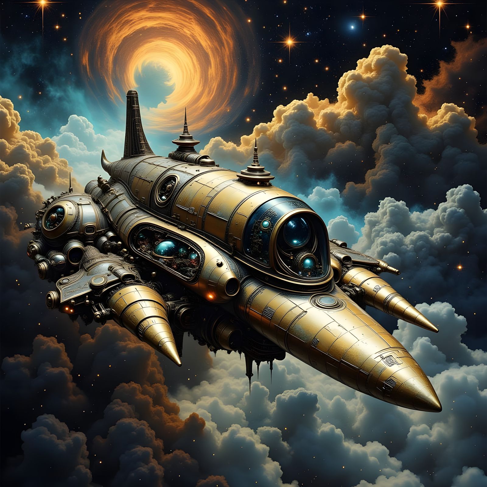 Epic Futuristic Spacecraft Soars Through a Vast, Glowing Neb...
