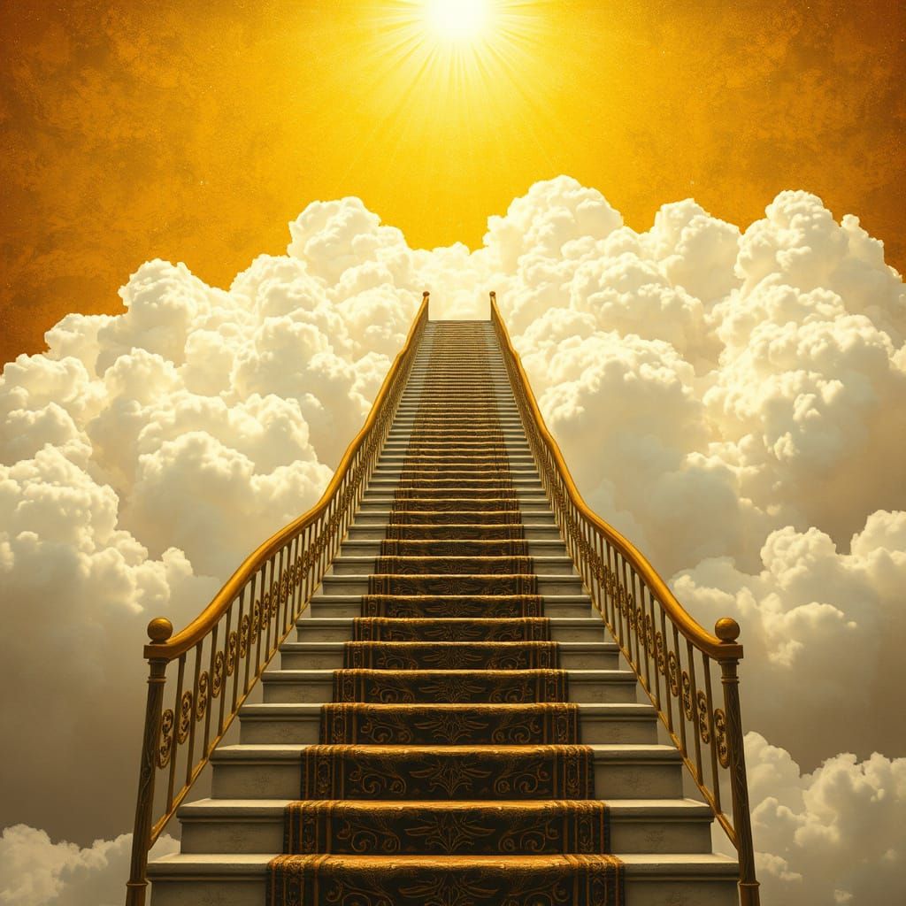Majestic Staircase Ascending to Heaven in Romanticism Style