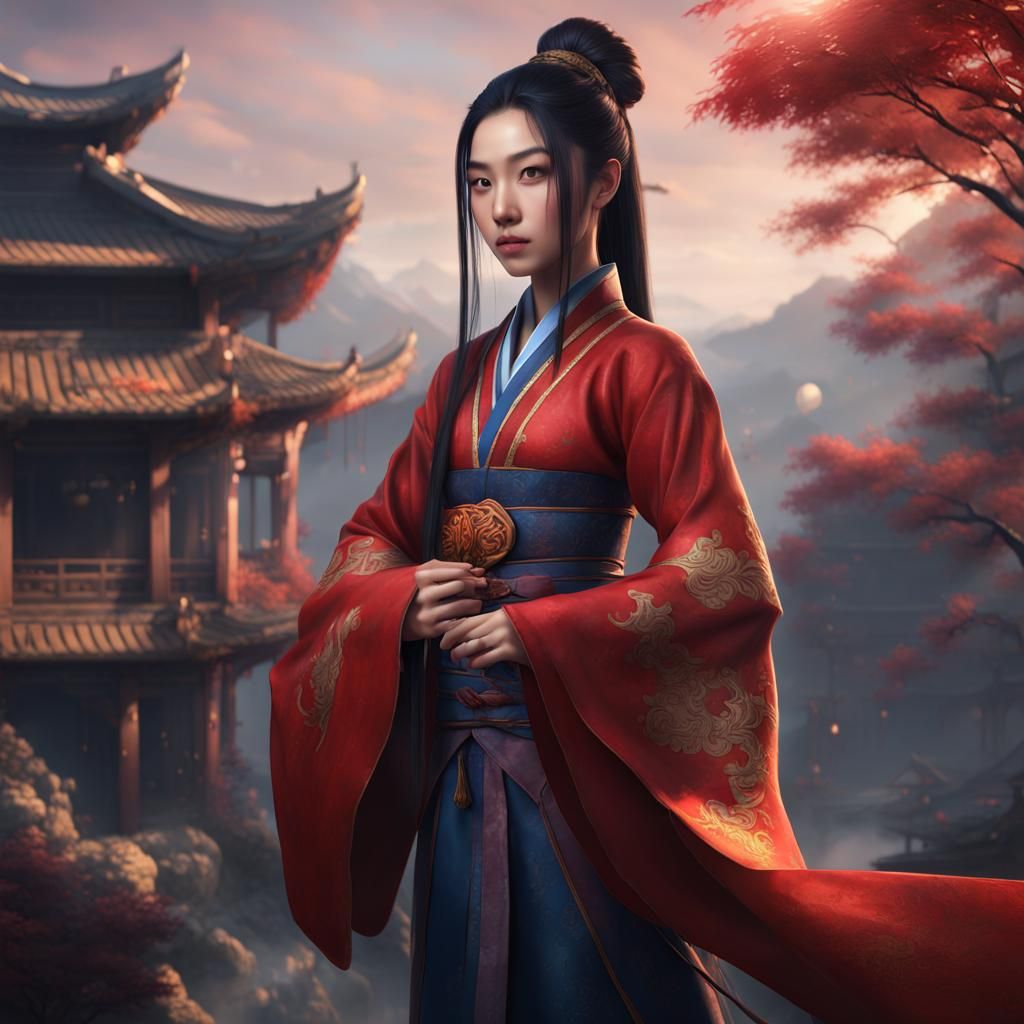 Beautiful Chinese Girl in Detailed Fantasy Art
