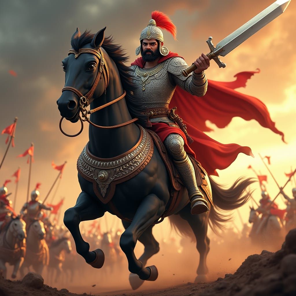 Maratha Warrior on Warhorse in Cartoon 3D Style