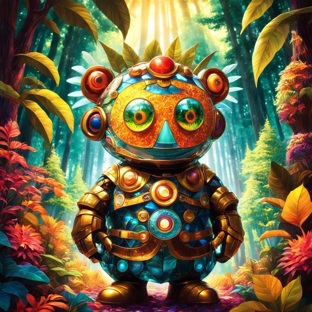 Glass Alien in a Cosmic Pointillism Forest