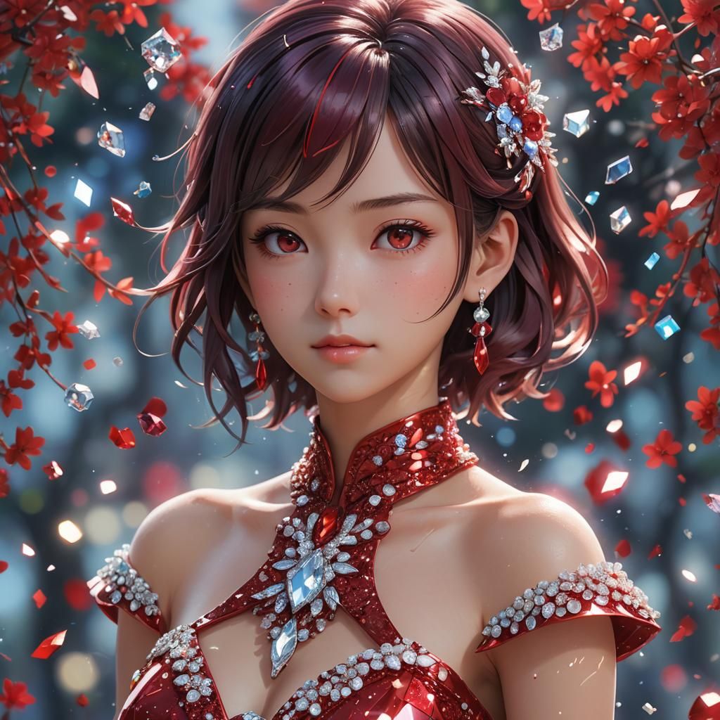 Ruby Haired Woman in Anime 3D Style