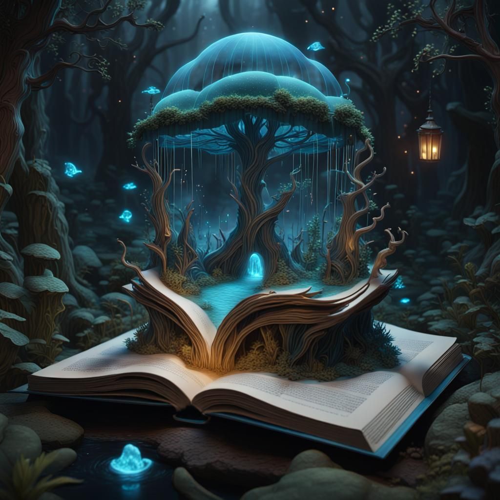 Bioluminescent Magical Pop-Up Book Concept Art