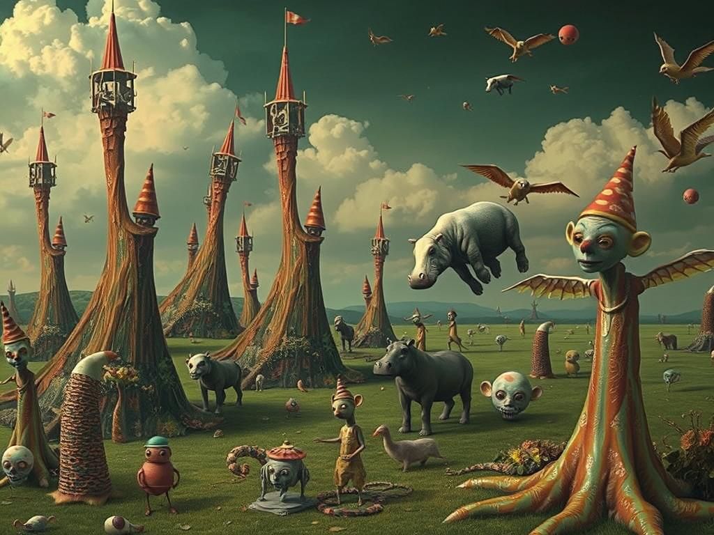Surreal Jungle: Melting Circus Towers and Uncanny Clowns