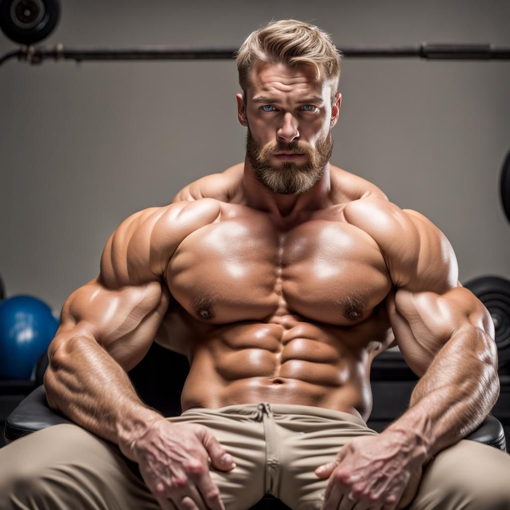 Massive Bodybuilder Flexing in Professional Portrait