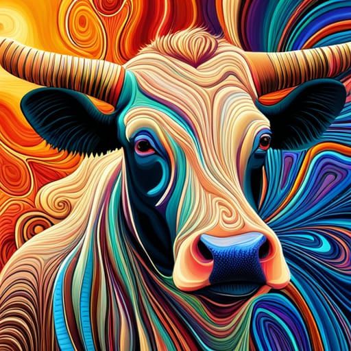 Abstract Cow Art with Fractal and Vector Elements