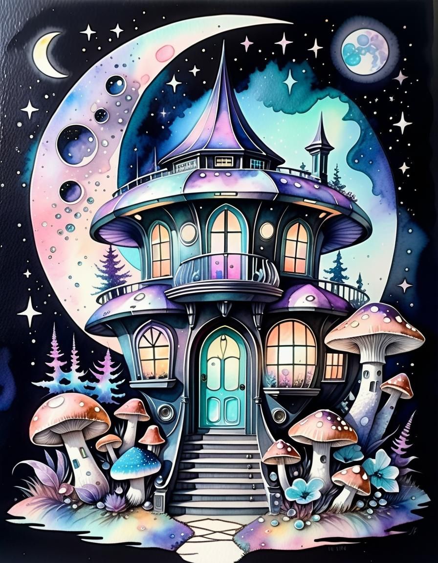 Retrofuturistic 1940s House with Pastel Goth Elements