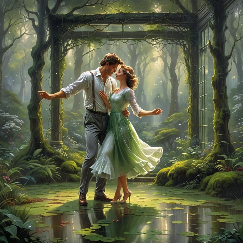 Romantic Dance in Forest: Ethereal Fantasy Scene