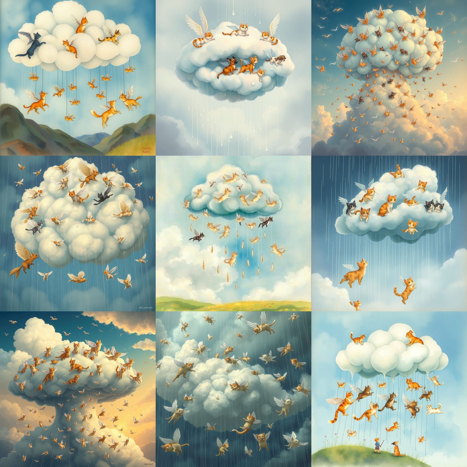 Winged Cats and Dogs Falling From a Cloud