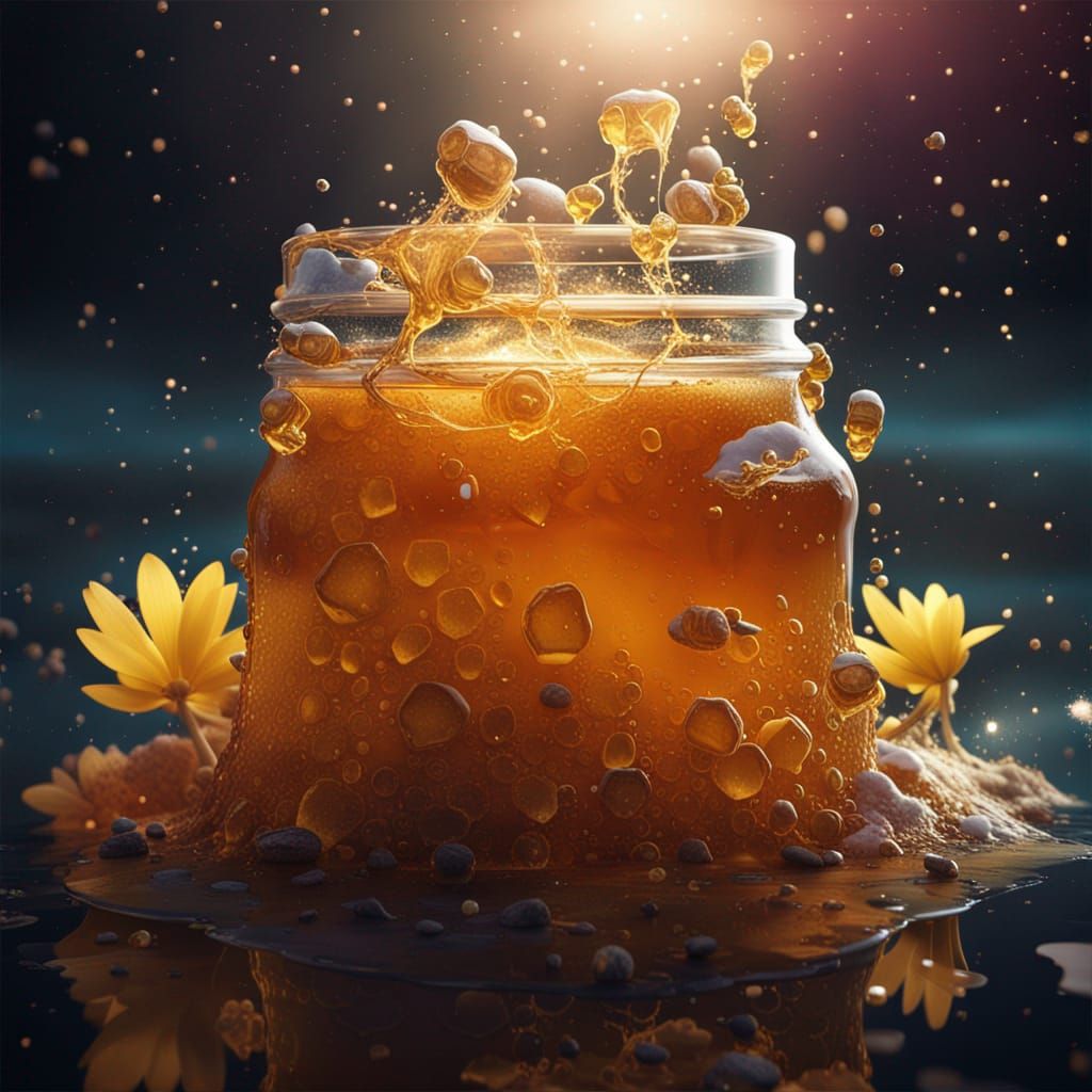 Surreal Honey Pond with Galaxy, Volumetric Lighting