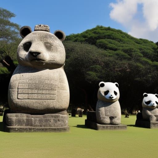 Panda Moai Statue in Chichén Itzá