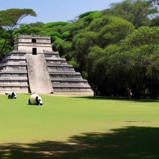 Panda Moai Statues in Chichén Itzá