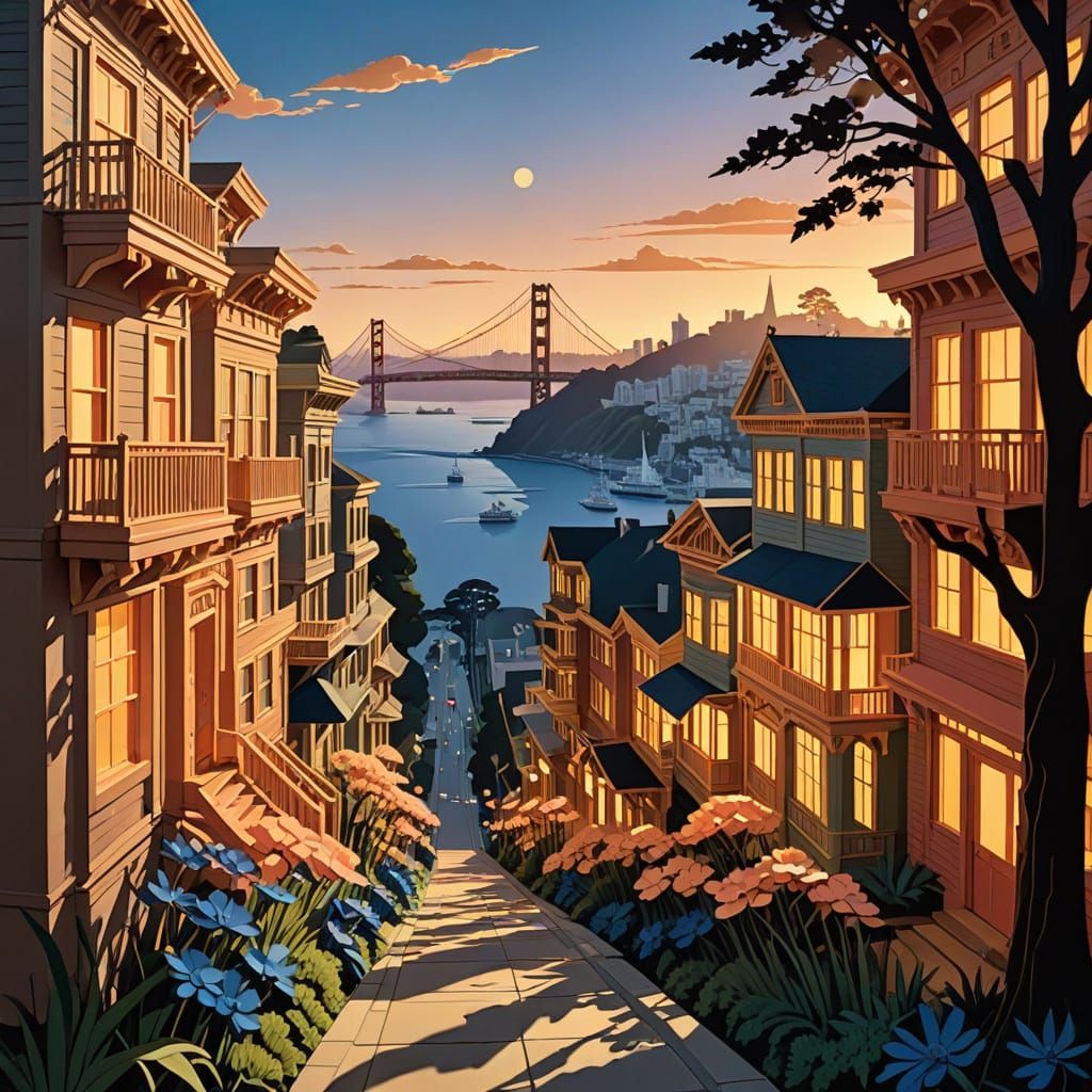 San Francisco Kirigami Paper Art at Golden Hour