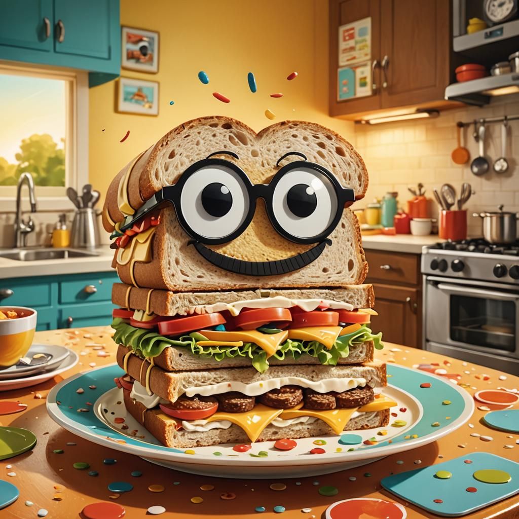 Cartoon Sandwich with Sunglasses in Storybook Art