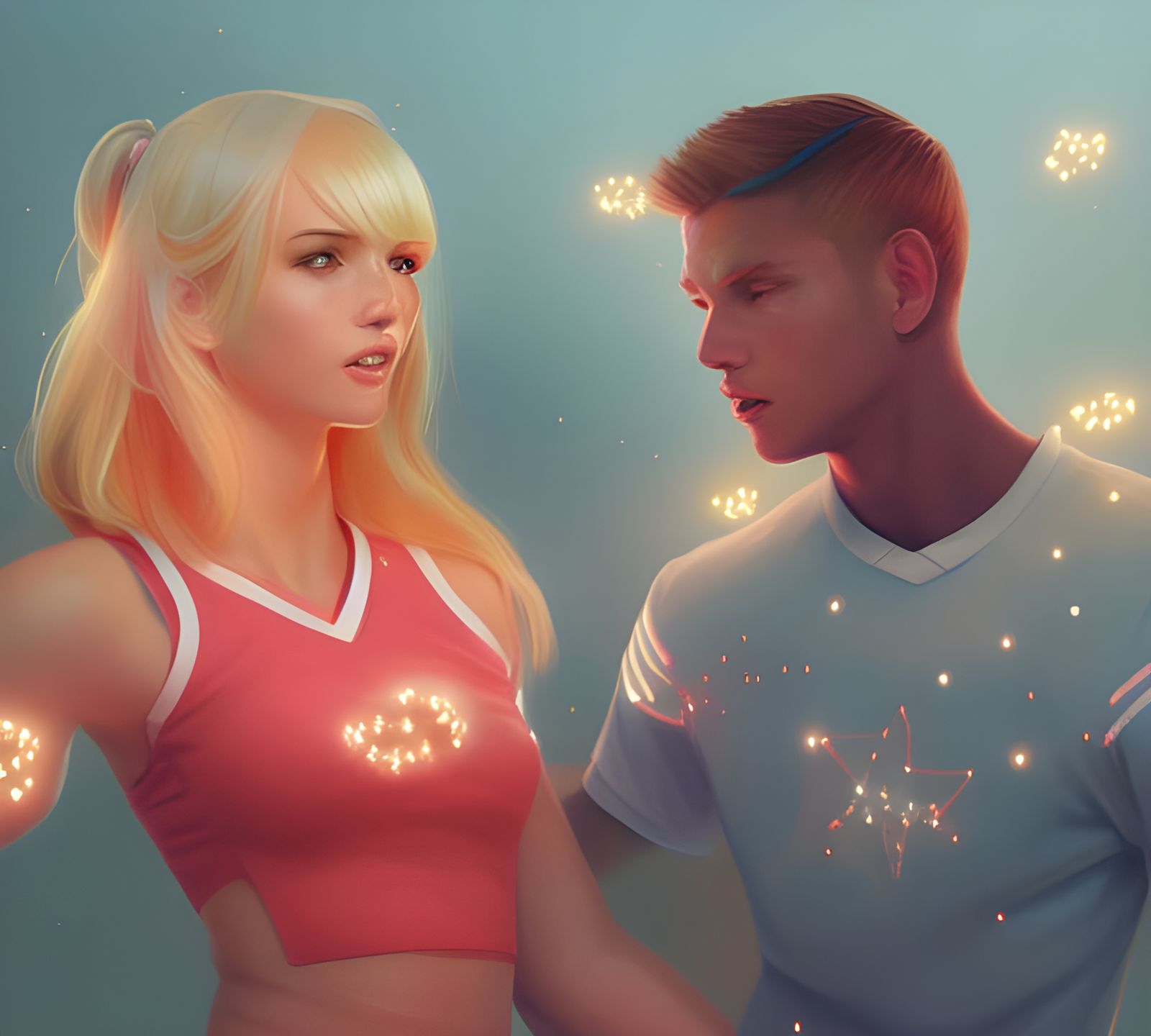 Romantic Football Couple with Glowing Crystals