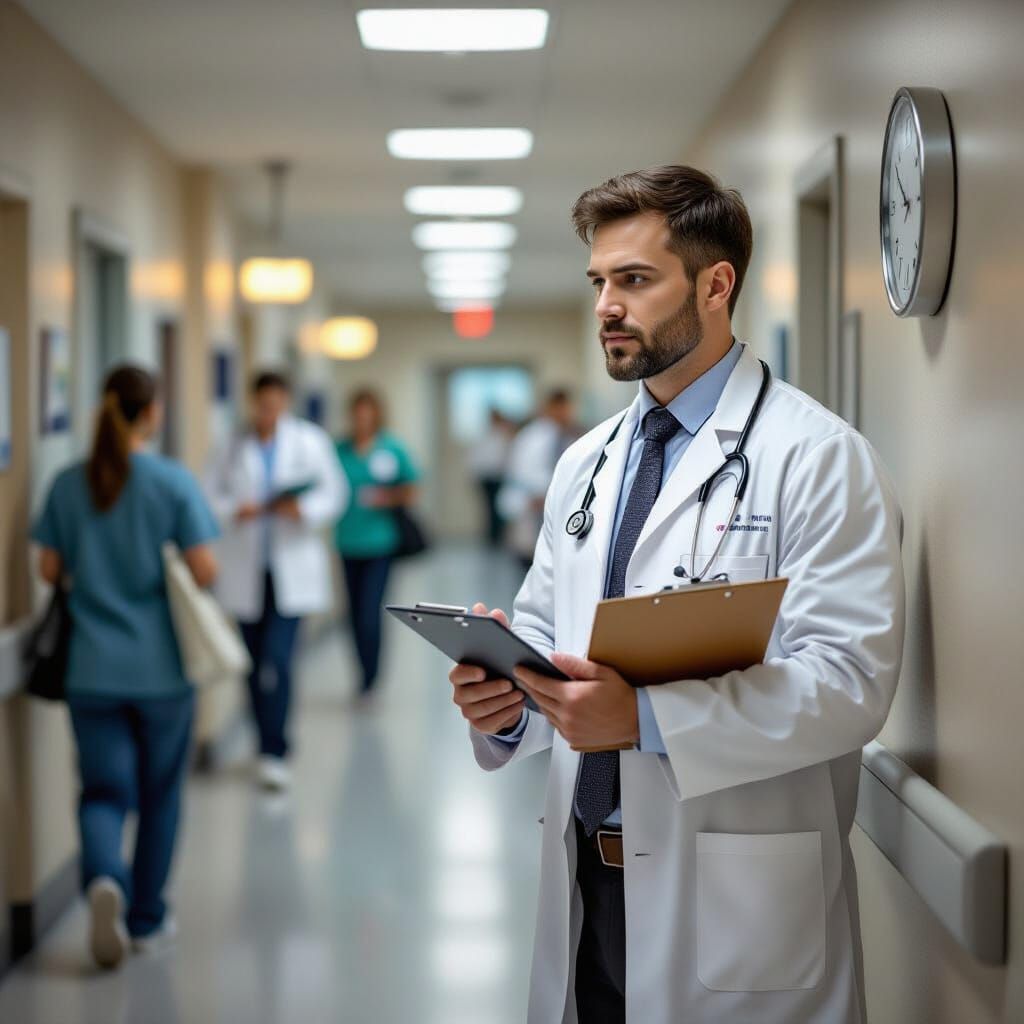 Doctor in Hospital Hallway, Rockwell, Mead, and Thorp Style